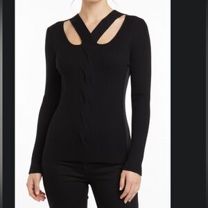 Liverpool Los Angeles Twist Front Cut Out Detail Cable Sweater black & grey M